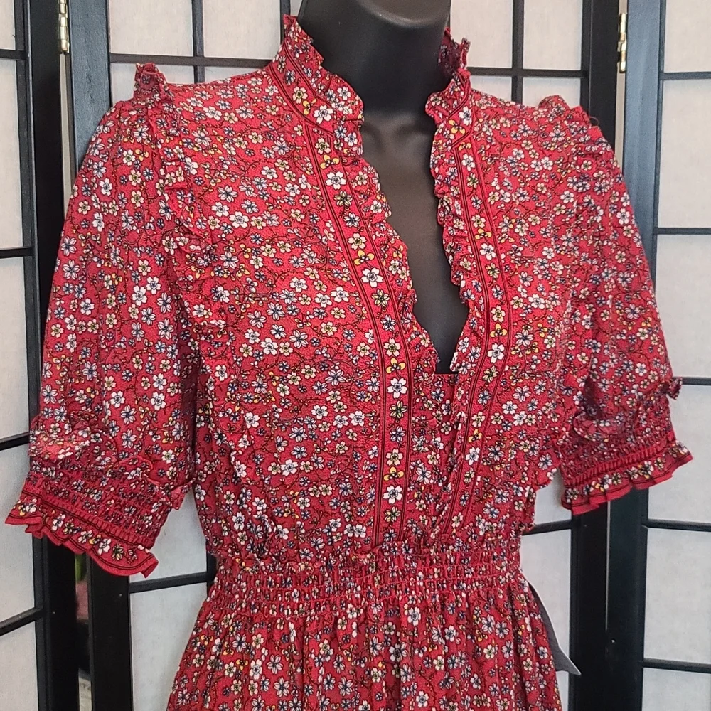 NWT Max Studio Red Ruffled Maxi Dress sz XS/S - Picture 3 of 11